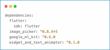 Dependencies configuration in pubspec.yaml for Google ML Kit