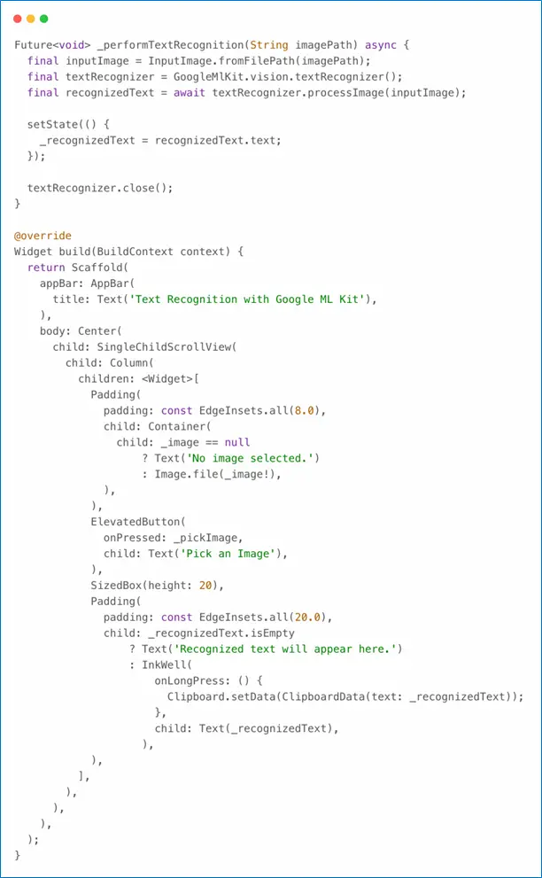 Flutter UI design for Google ML Kit text recognition