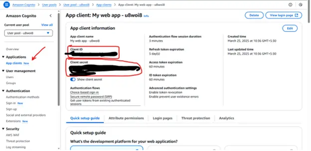 App client ID and secret configuration in AWS Cognito