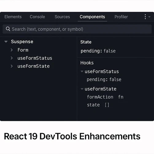 Developer coding with React 19 tools and features highlighted