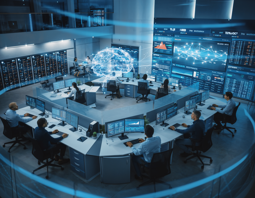 Office team members collaborating in a meeting room, discussing work and sharing ideas